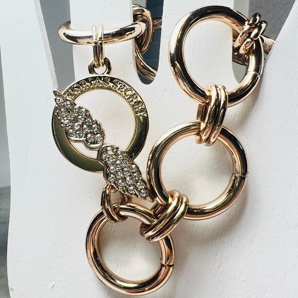 Y2K Victorias Secret Rose Gold-Tone Link Bracelet Crystal Angel Wings Toggle 7" - Picture 2 of 8